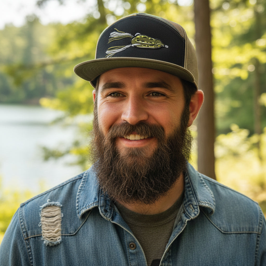 Topwater Frog Lure Bass Fising Camo 7 Panel Hat