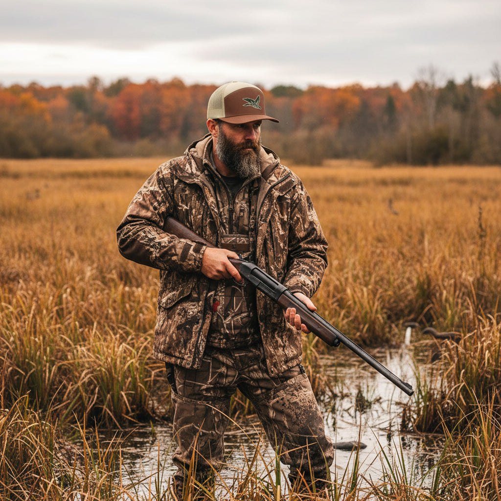 Duck Hunt Green Scene Brown/Khaki, Bucks of Nebraska 7 Panel Hat